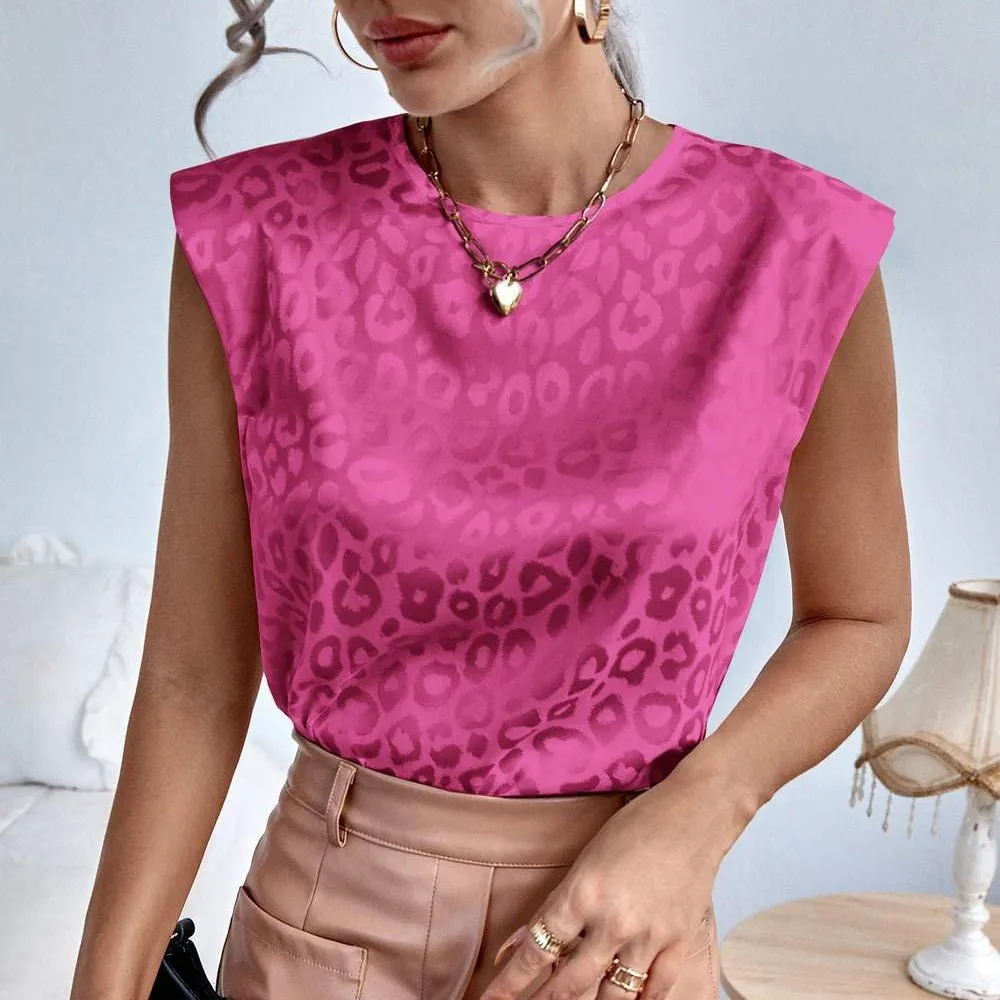 Hot Pink Satin Leopard Blouse