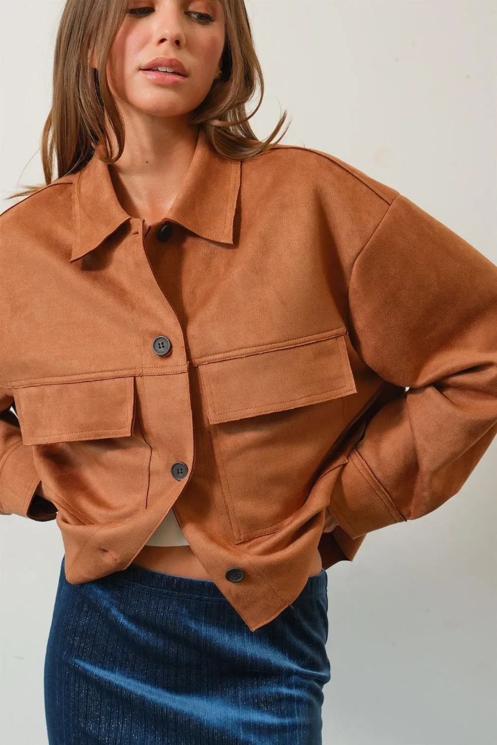 HYFVE Suede Button Down Cropped Jacket