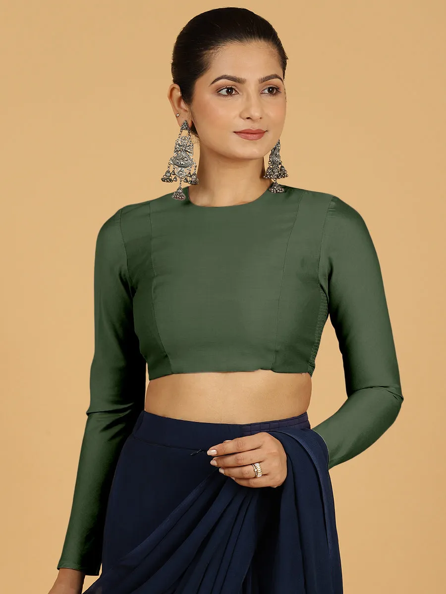 Jaya x Rozaana |  Saree Blouse in Pine Green