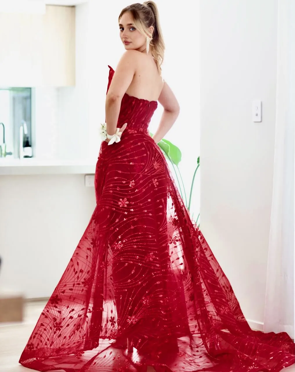 Juliette Strapless Glitter Gown - Wine [HIRE]