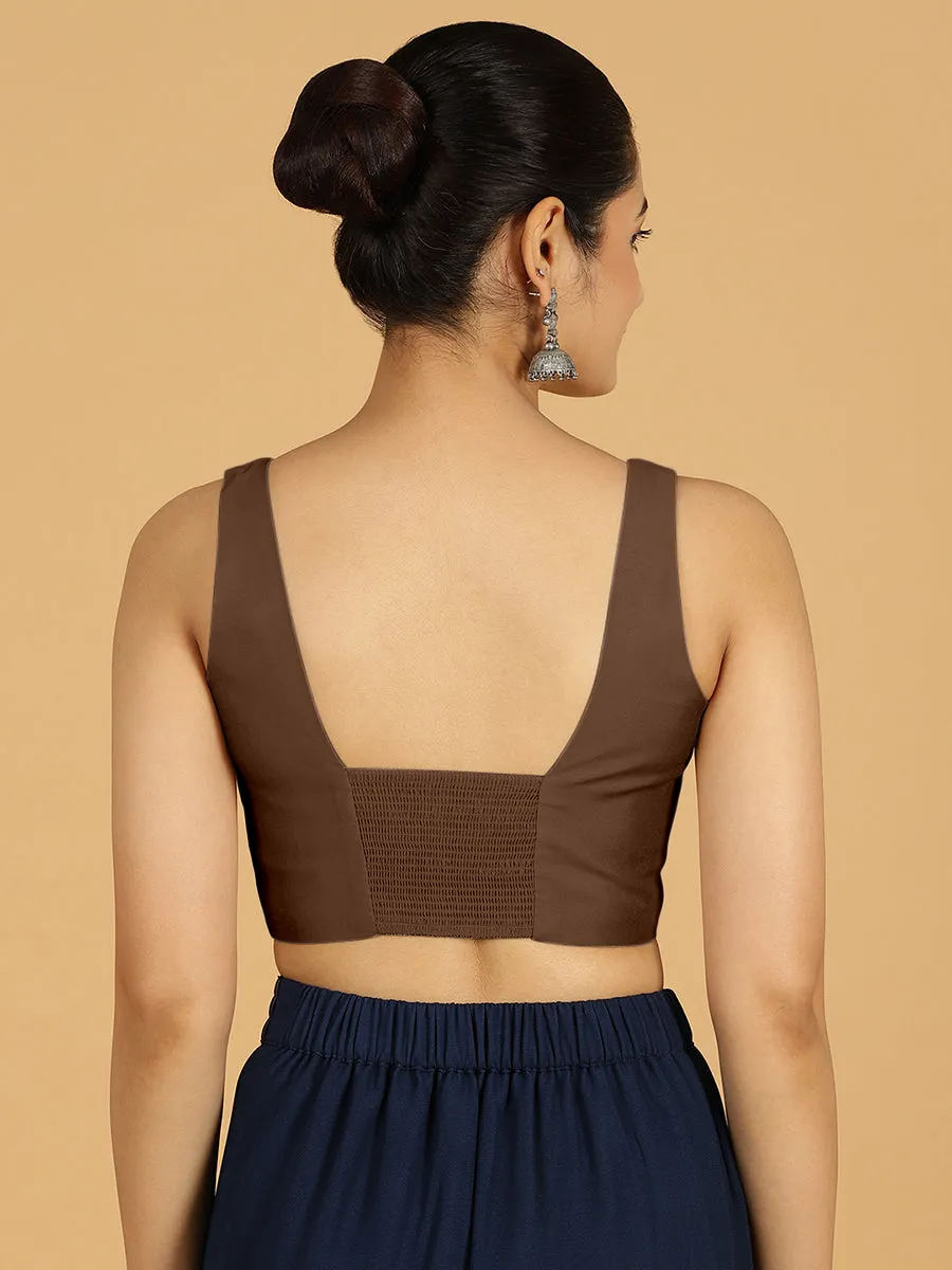 Kasturi x Rozaana | Sleeveless Saree Blouse in Walnut Brown