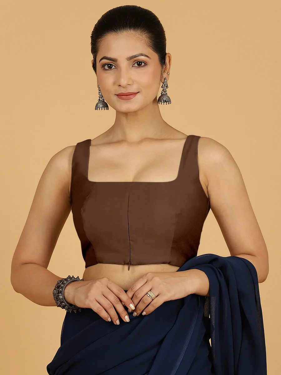 Kasturi x Rozaana | Sleeveless Saree Blouse in Walnut Brown