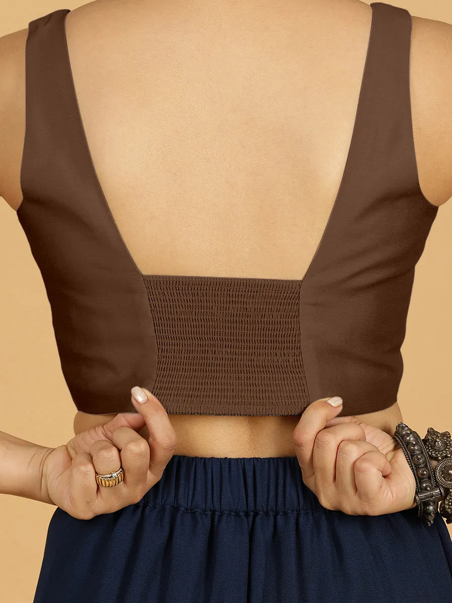 Kasturi x Rozaana | Sleeveless Saree Blouse in Walnut Brown