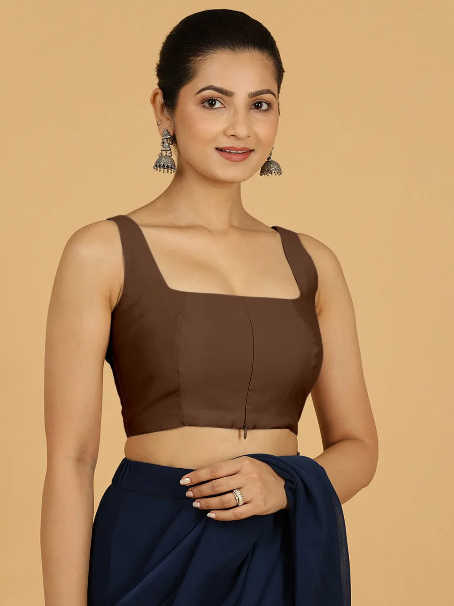 Kasturi x Rozaana | Sleeveless Saree Blouse in Walnut Brown