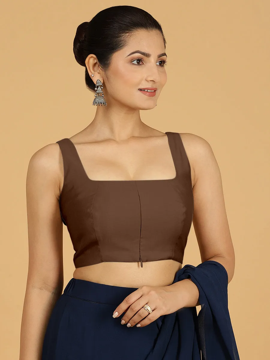 Kasturi x Rozaana | Sleeveless Saree Blouse in Walnut Brown