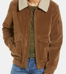 Leon Men's Brown Suede Leather Aviator Jacket