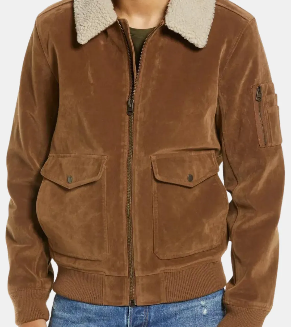 Leon Men's Brown Suede Leather Aviator Jacket