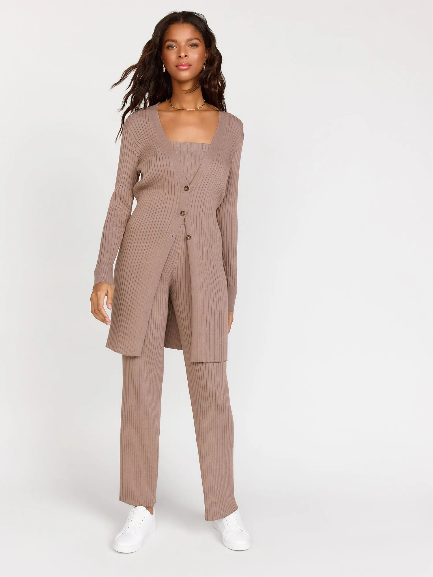 Listicle Long-Sleeve Rib Knit 3-Button Cardigan, Brown - Brands We Love