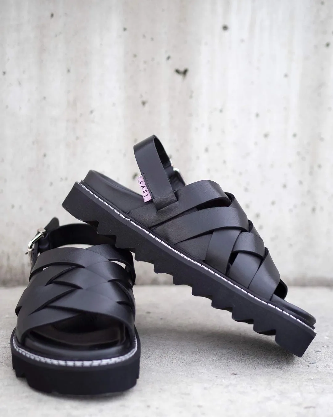 Maggie Black Leather Chunky Sandals