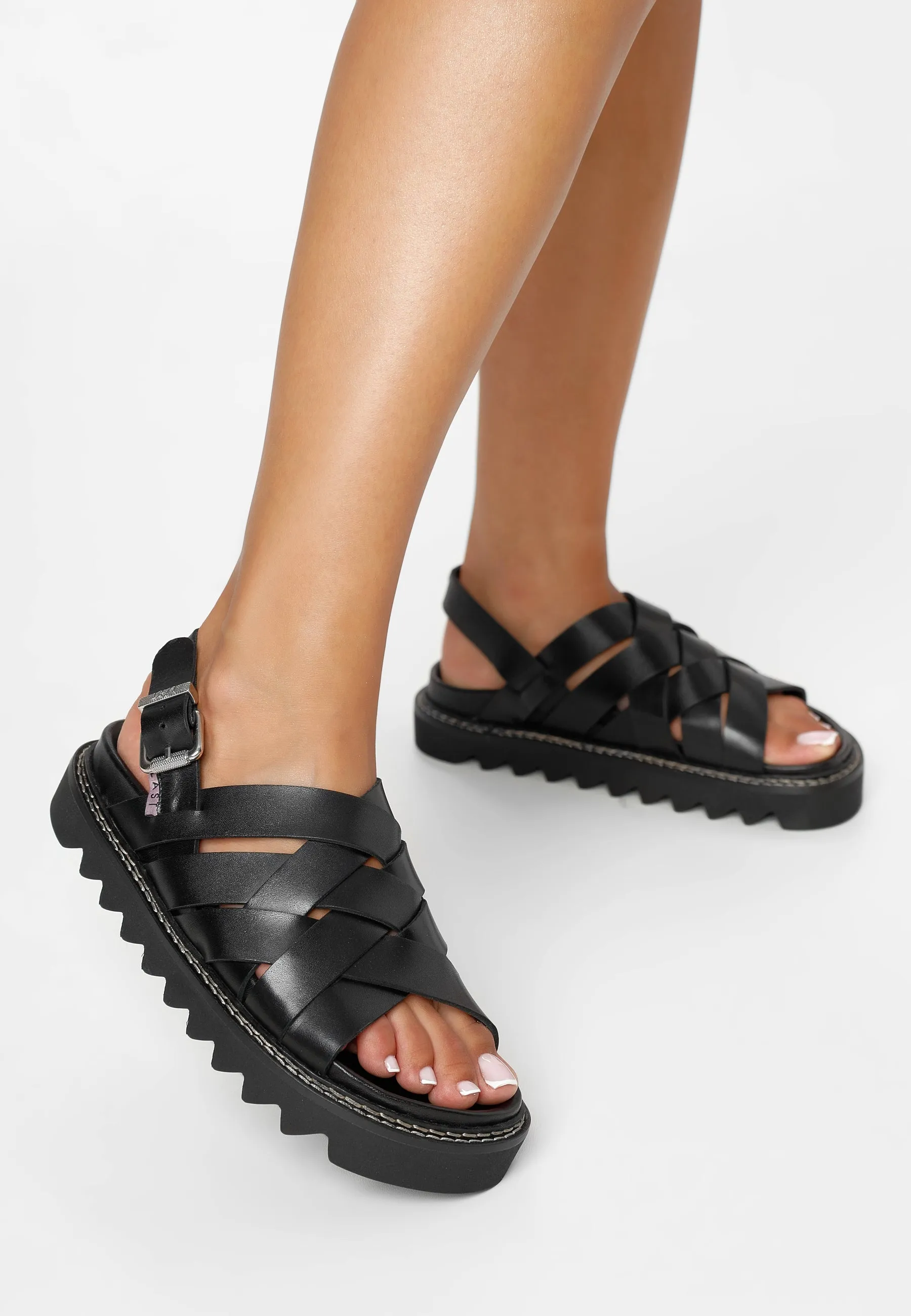 Maggie Black Leather Chunky Sandals