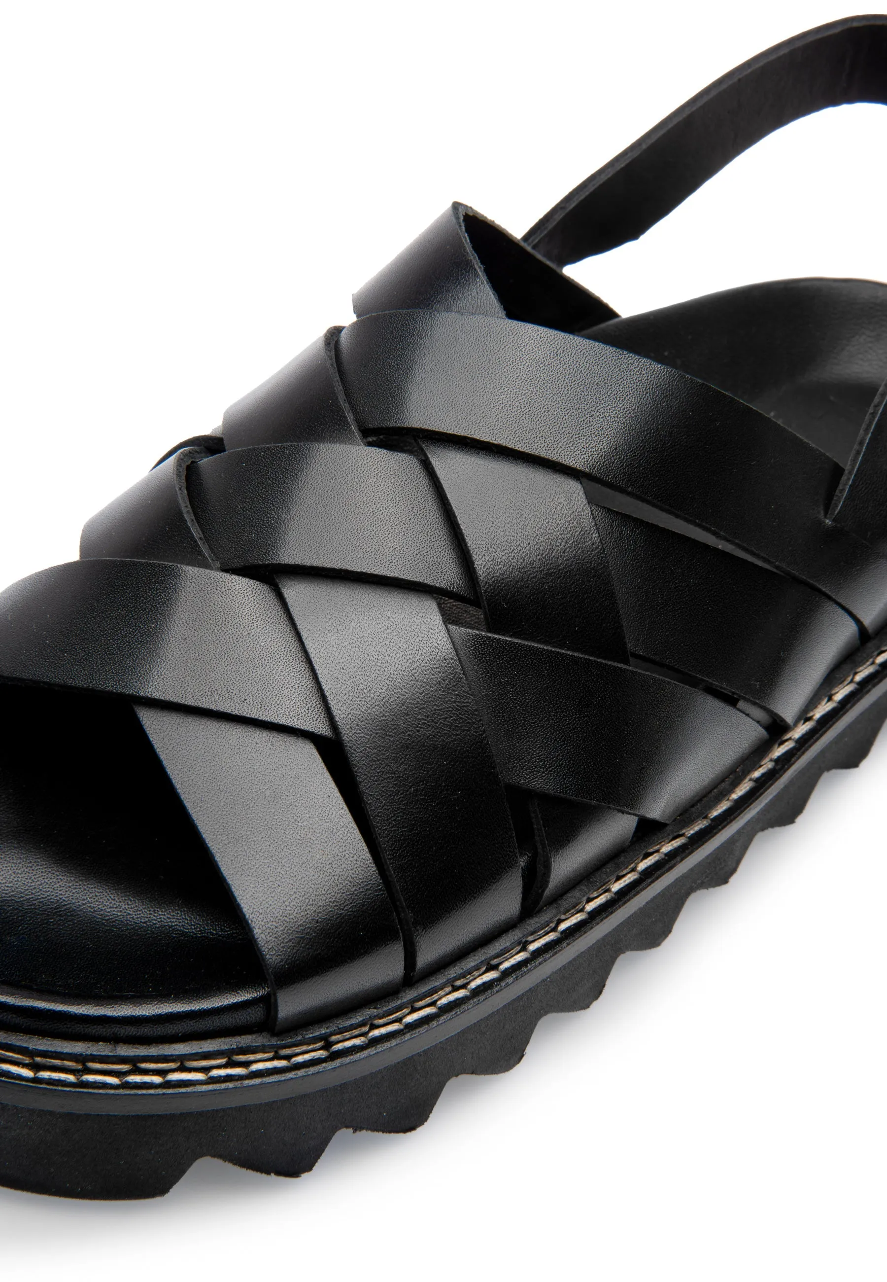 Maggie Black Leather Chunky Sandals