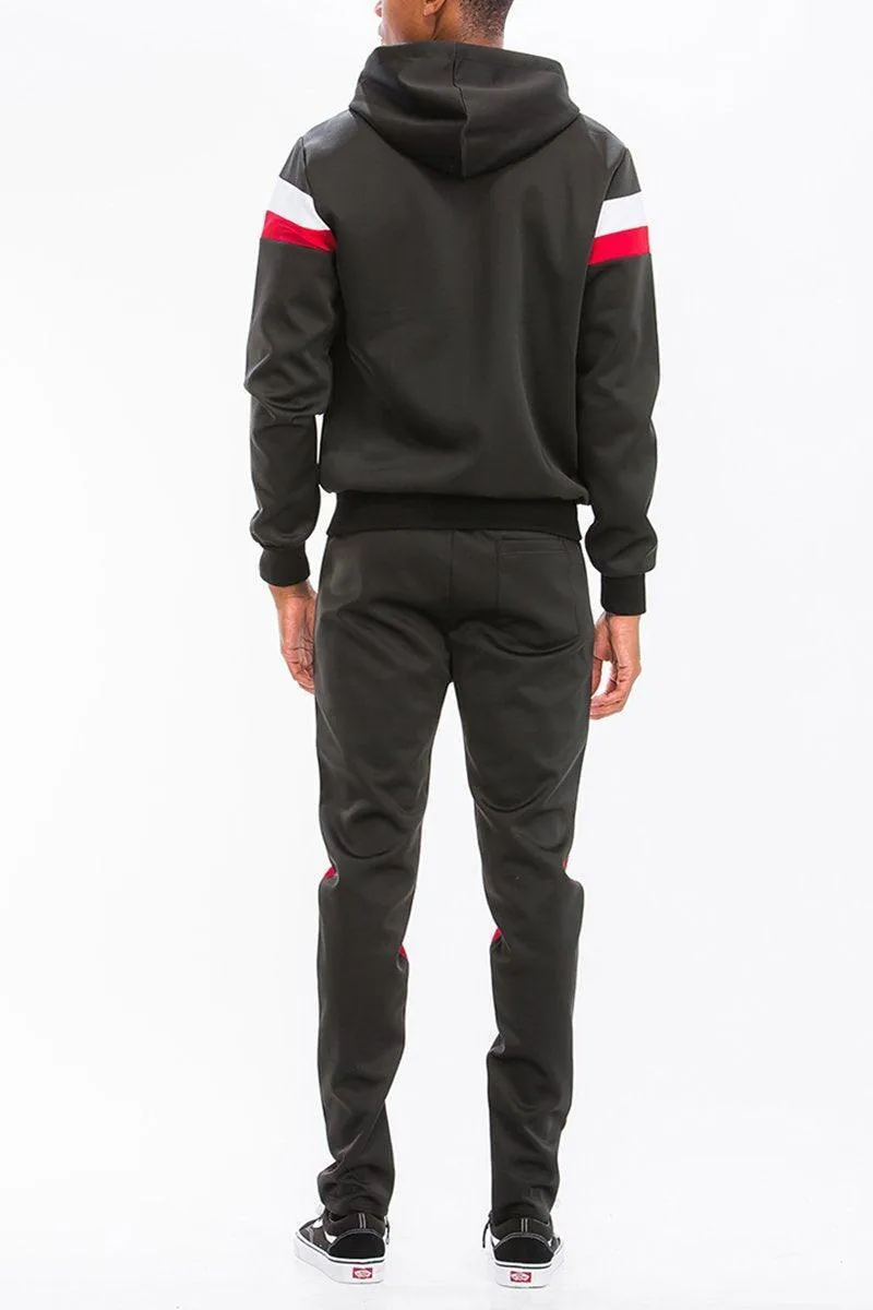 Mens Black Red Sporty Chevron Pants And Jacket Track Set