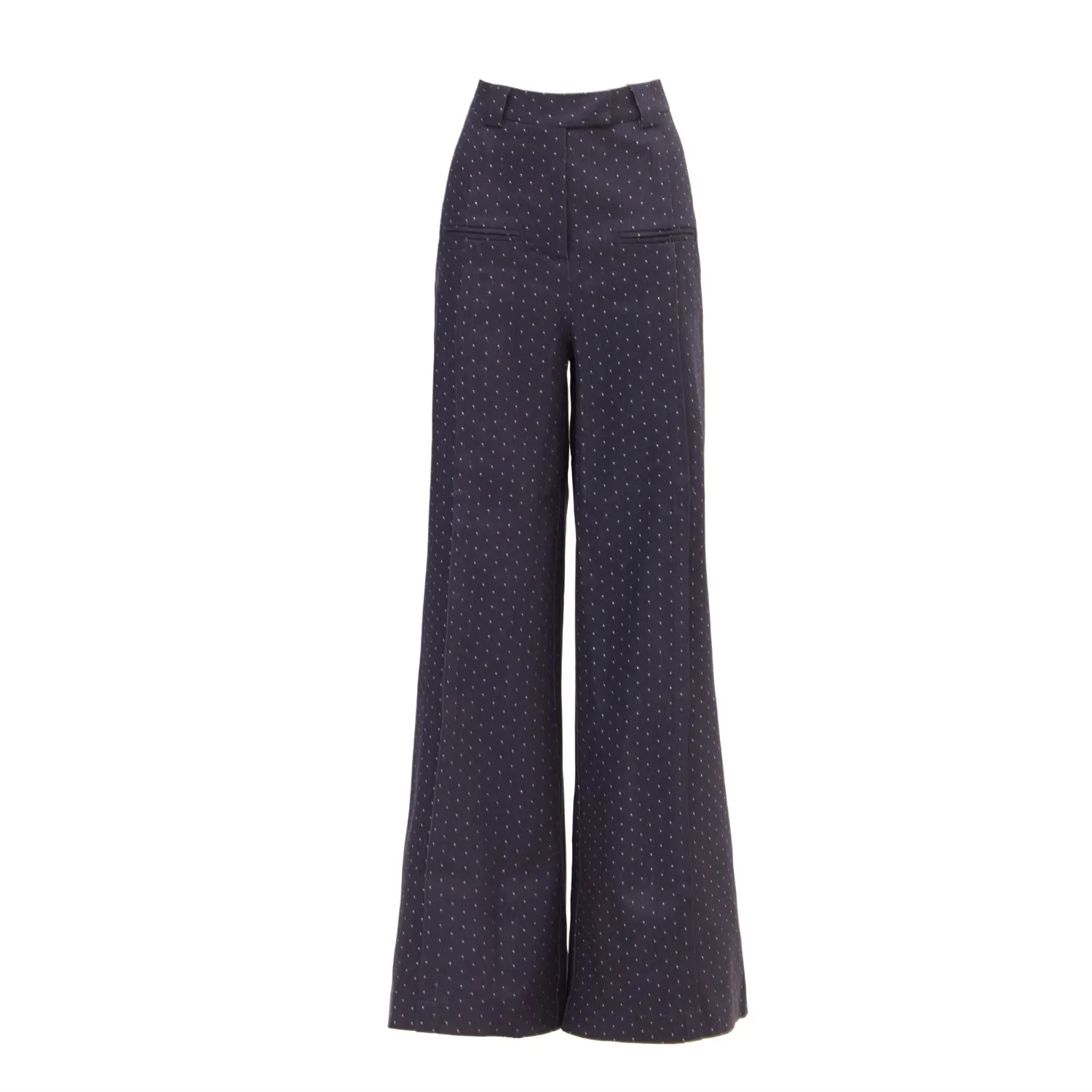 Navy High-Waist Wide-Leg Denim Pants Polka Dot