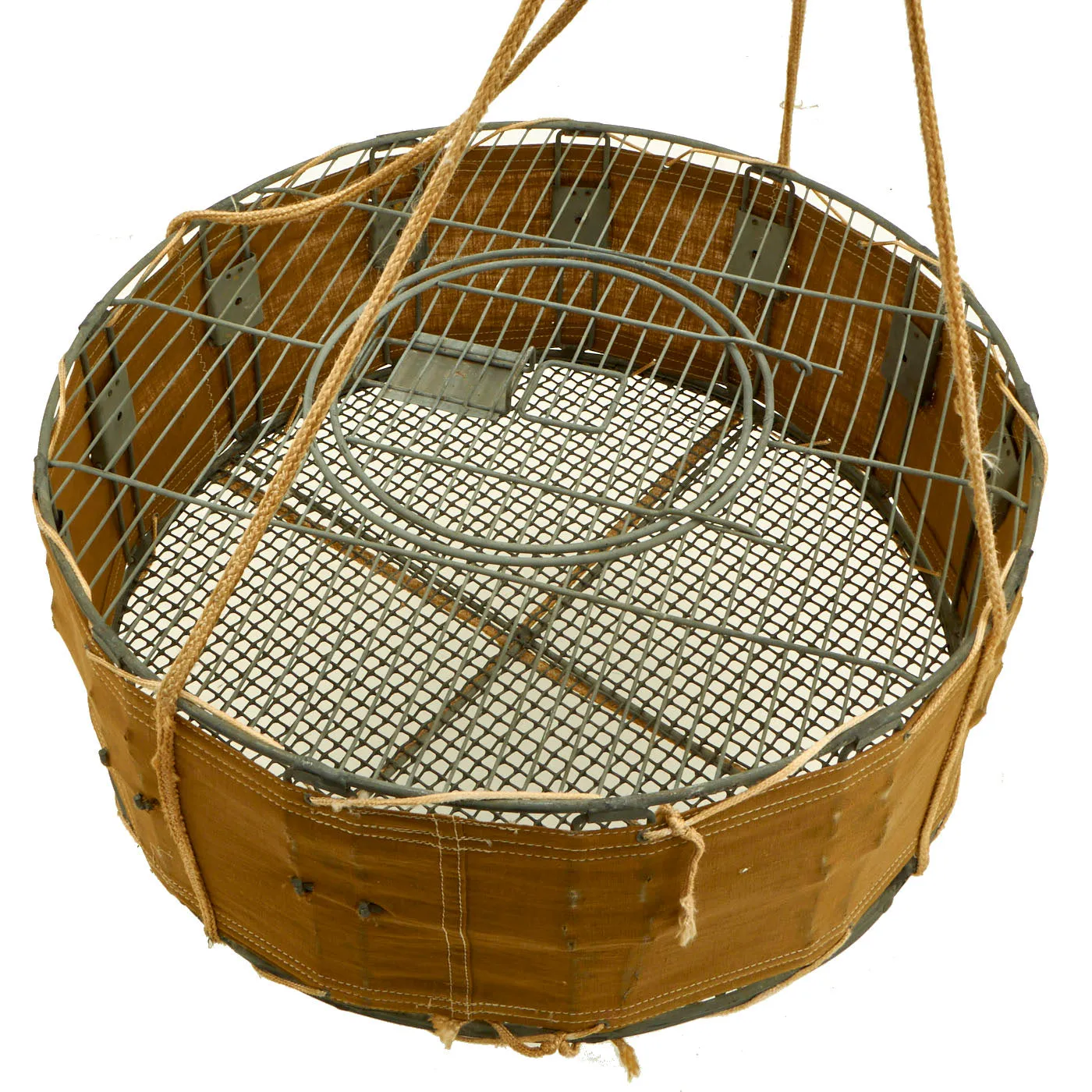 Original U.S. WWII Airborne Parachute Pigeon Cage Drop Cage Basket with Manual Copy & Dummy Pigeons