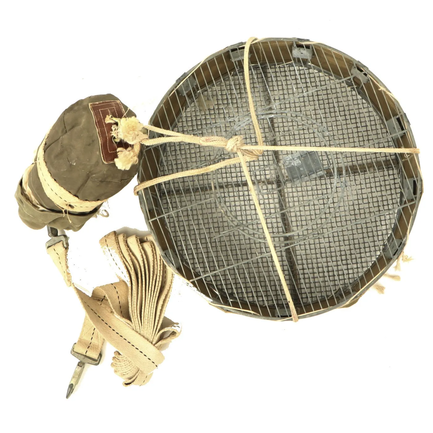 Original U.S. WWII Airborne Parachute Pigeon Cage Drop Cage Basket with Parachute and Accessories