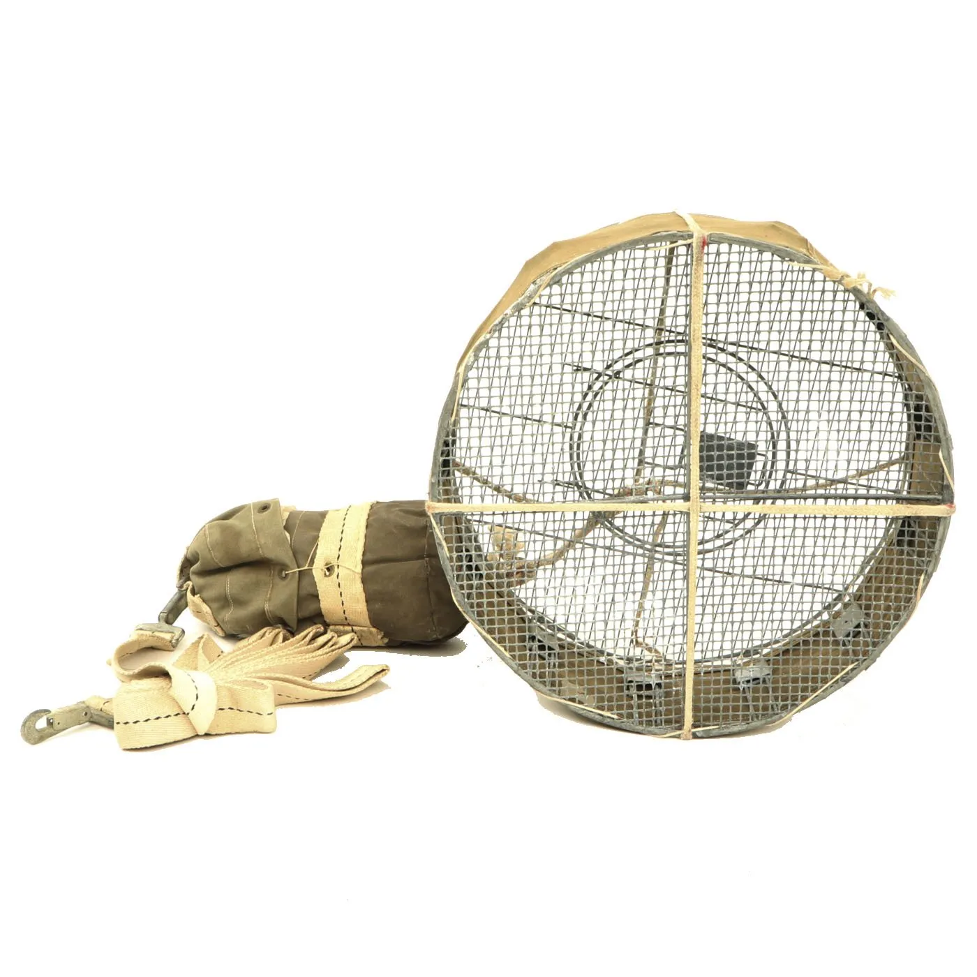 Original U.S. WWII Airborne Parachute Pigeon Cage Drop Cage Basket with Parachute and Accessories