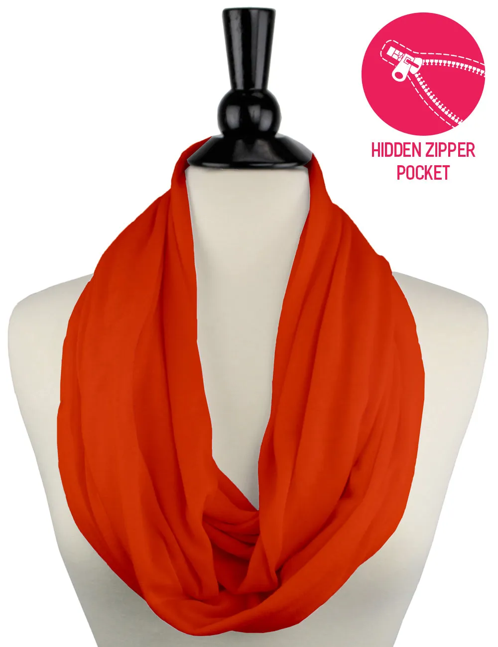 Pop Fashion Solid Color Infinity Scarf for Women with Zipper Pocket