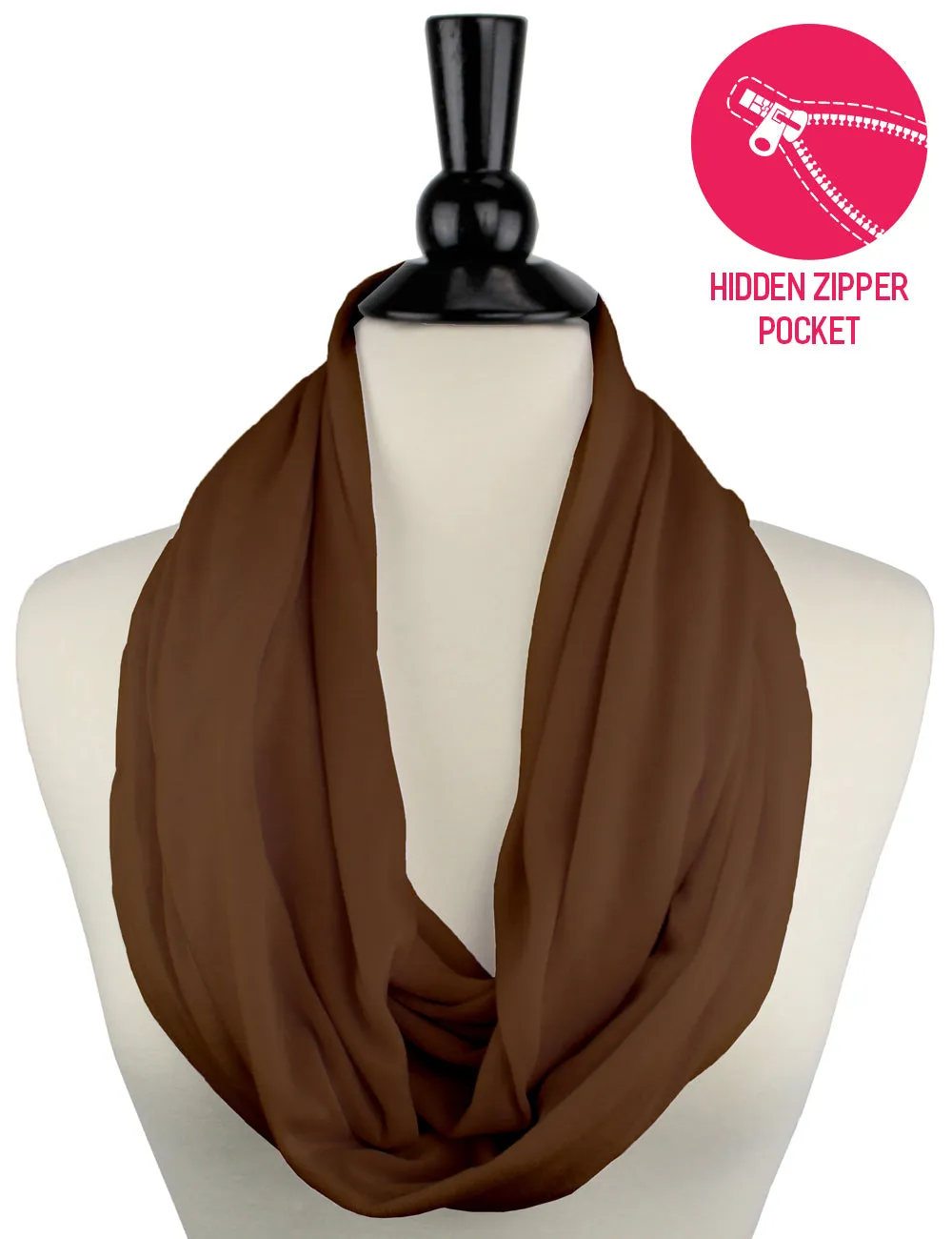 Pop Fashion Solid Color Infinity Scarf for Women with Zipper Pocket