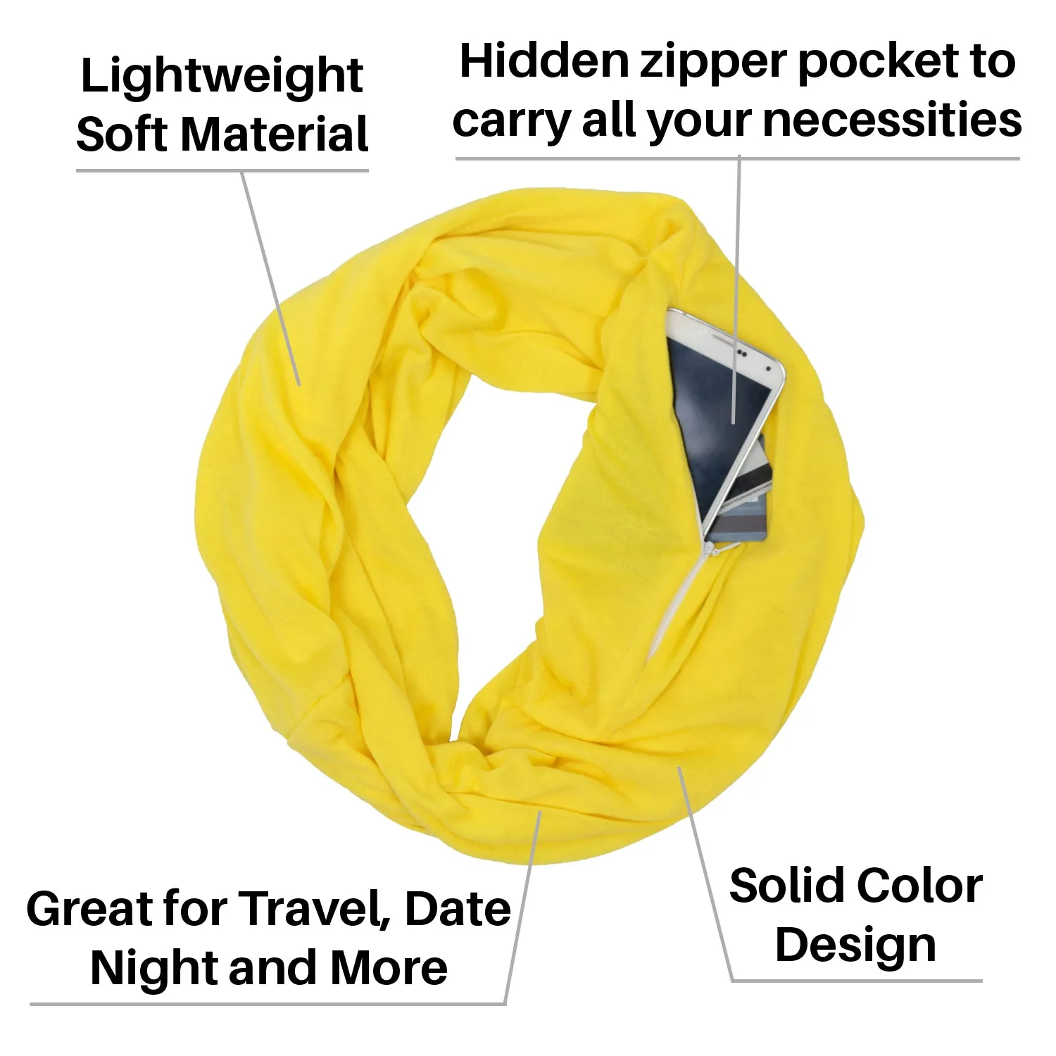 Pop Fashion Solid Color Infinity Scarf for Women with Zipper Pocket