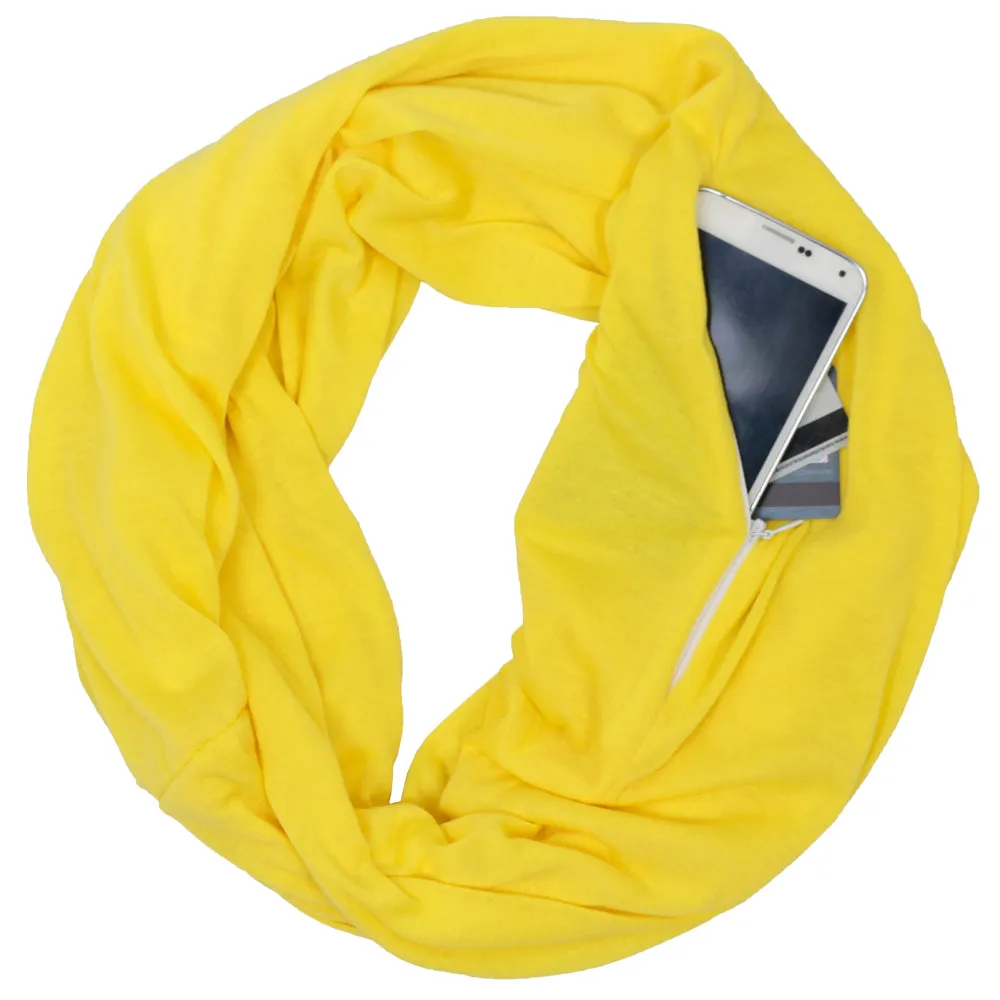 Pop Fashion Solid Color Infinity Scarf for Women with Zipper Pocket