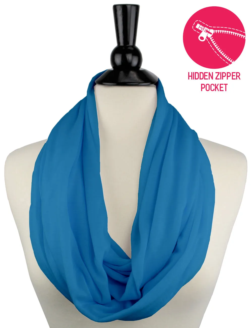 Pop Fashion Solid Color Infinity Scarf for Women with Zipper Pocket