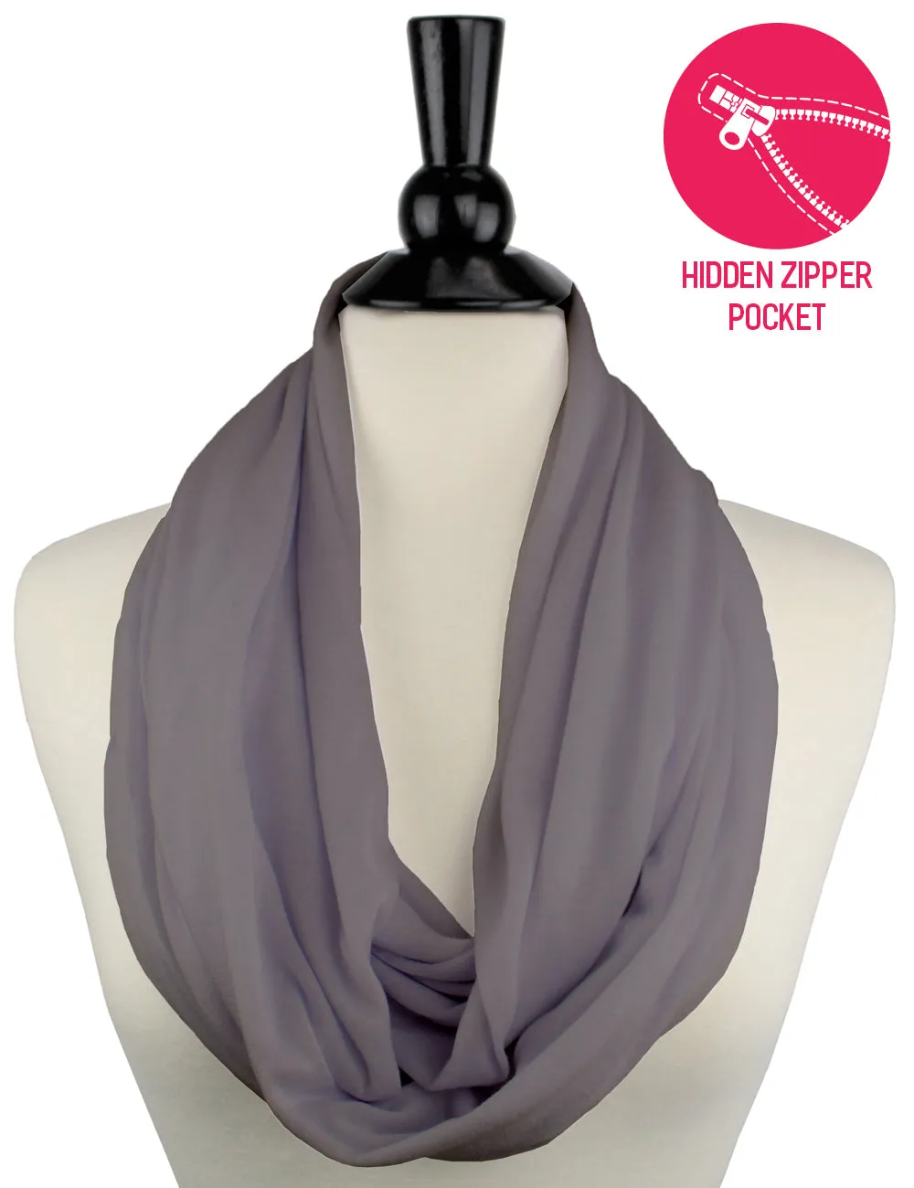 Pop Fashion Solid Color Infinity Scarf for Women with Zipper Pocket