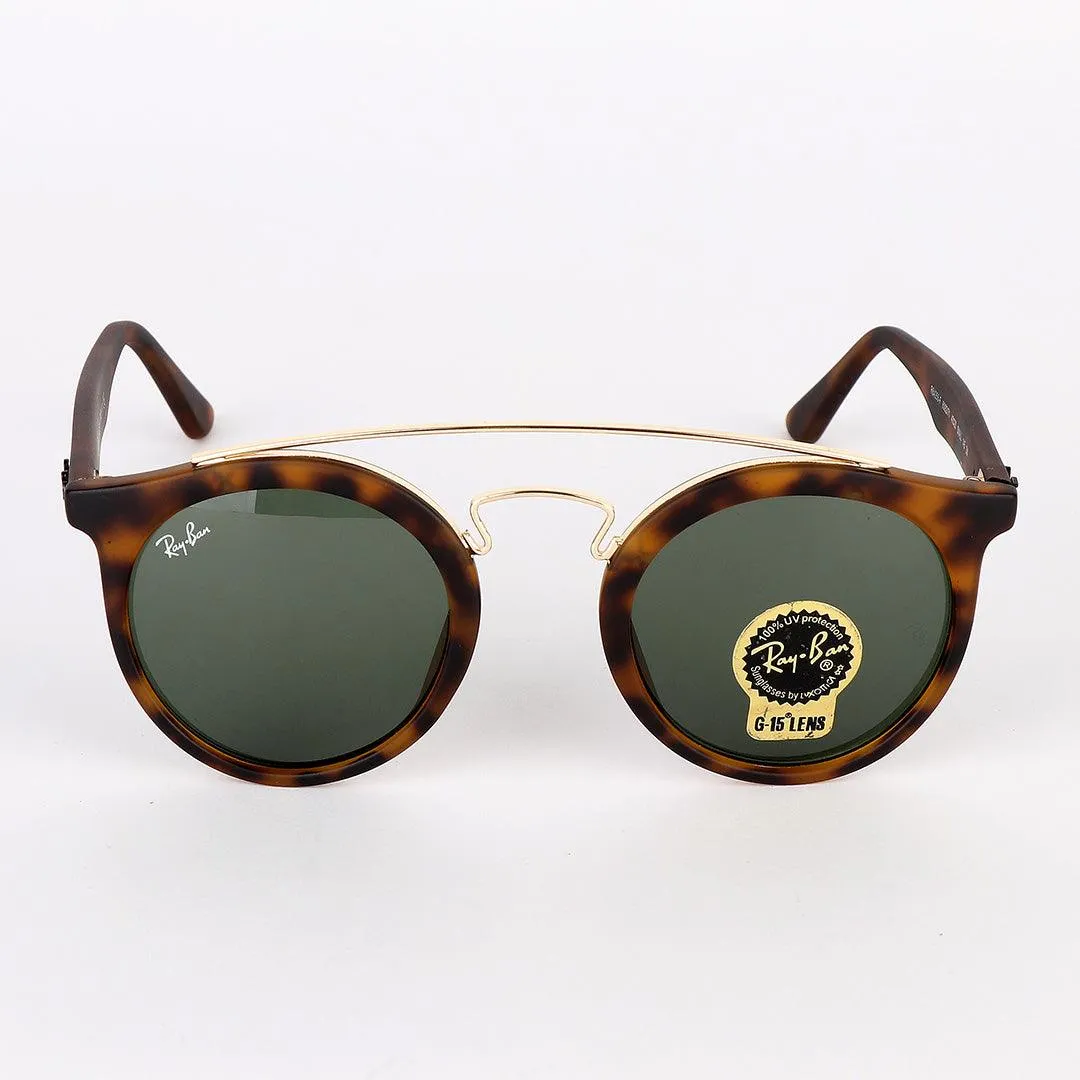 Ray-Ban Round Frame And Gold Metal Animal Skin Sunglasses