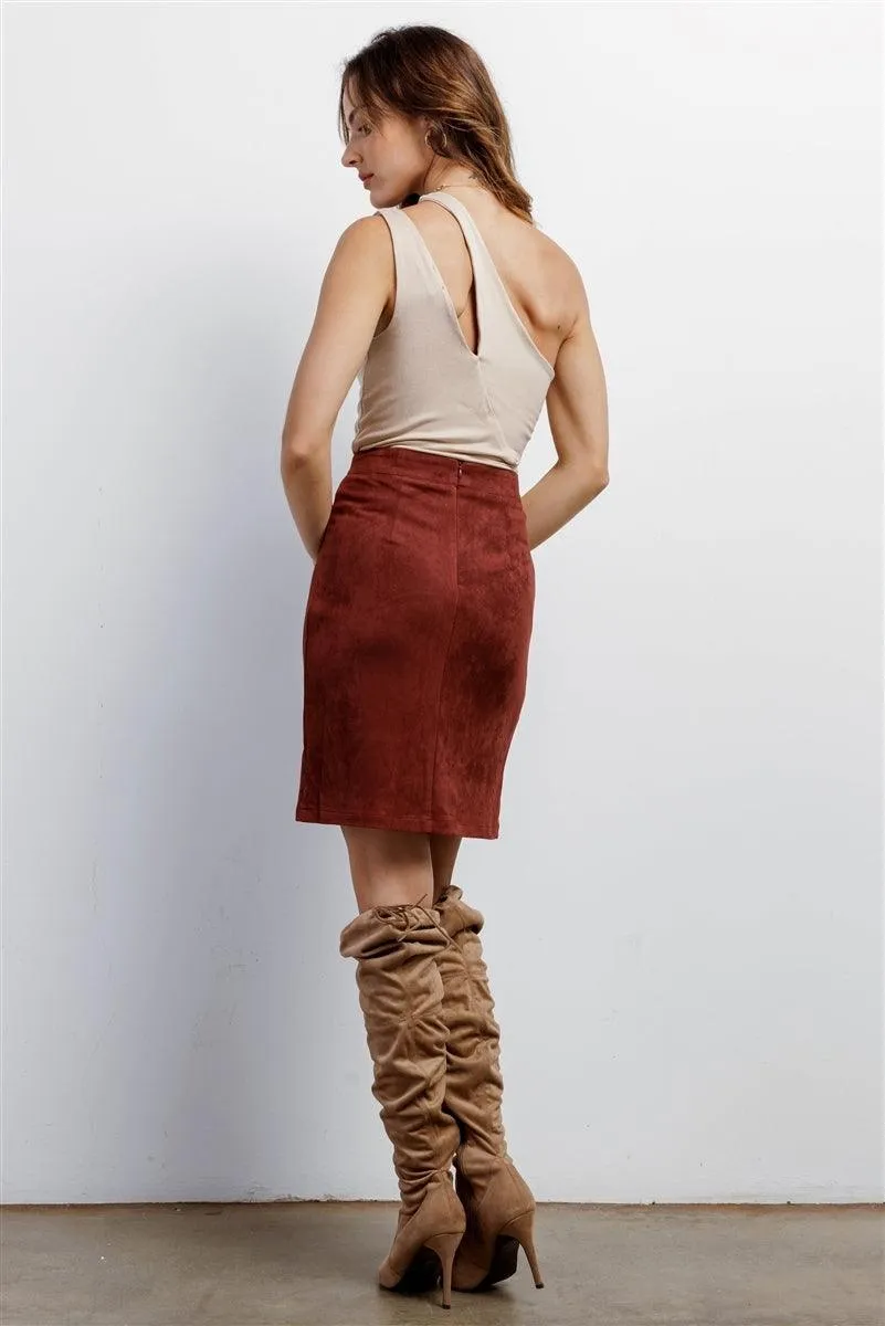 Redwood Faux Suede High-Waisted Asymmetrical Stitch Mini Skirt /1-1-2-2-1