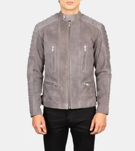 Sean Men's Grey Quilted Suede Leather Jacket