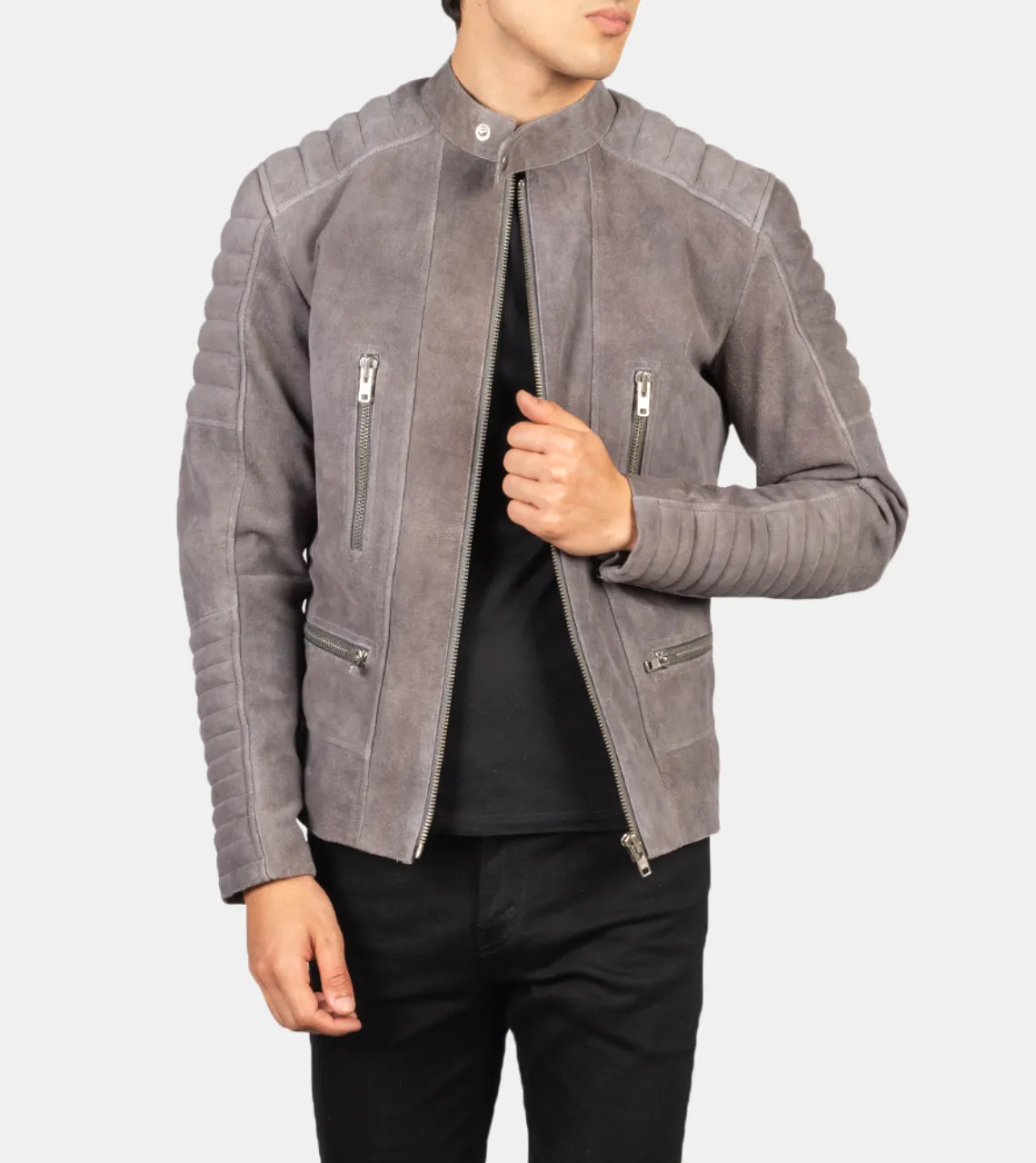 Sean Men's Grey Quilted Suede Leather Jacket