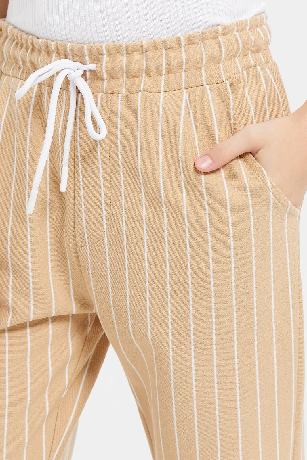 Senior Boys Beige Striped Track Pants