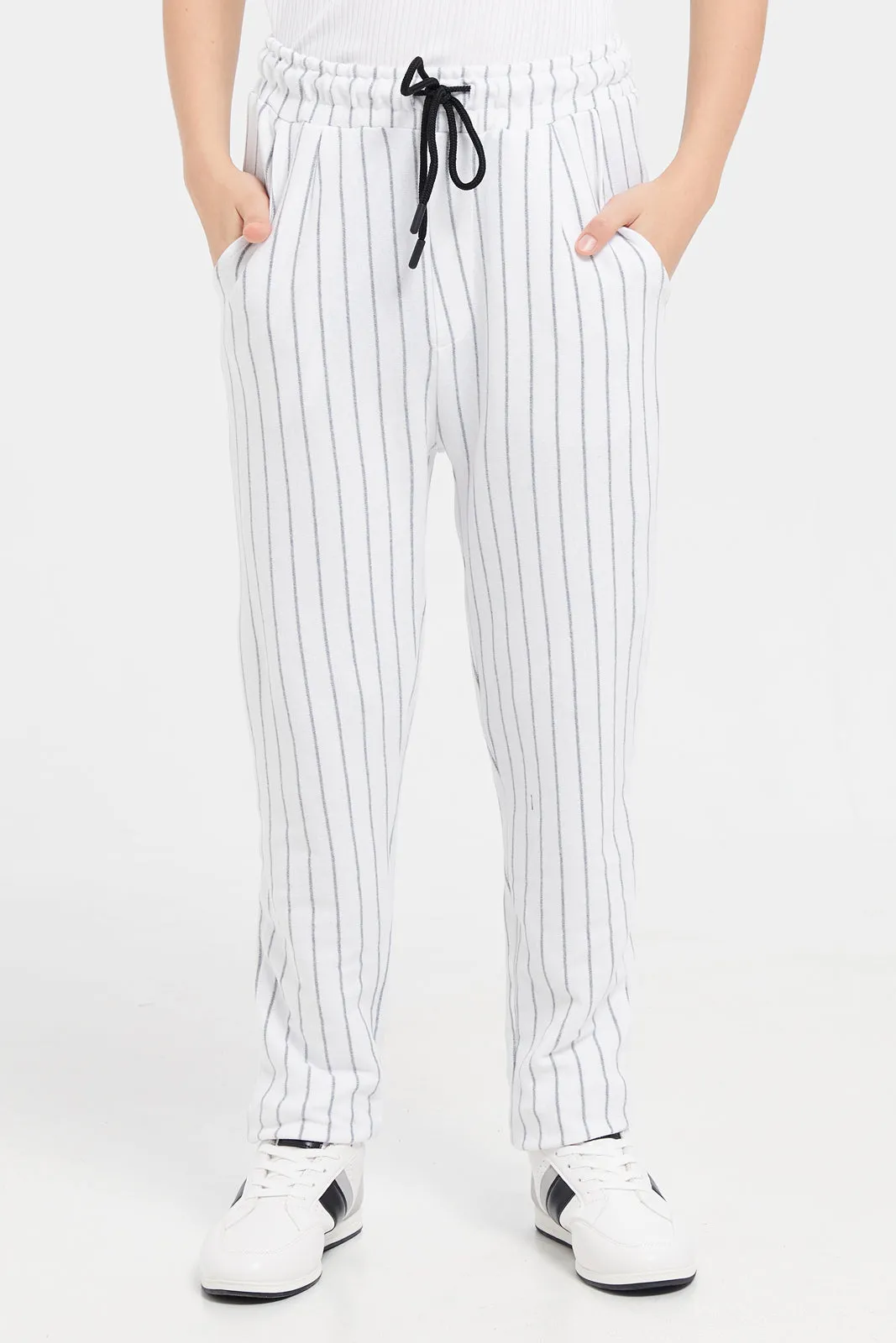 Senior Boys White Striped Track Pants