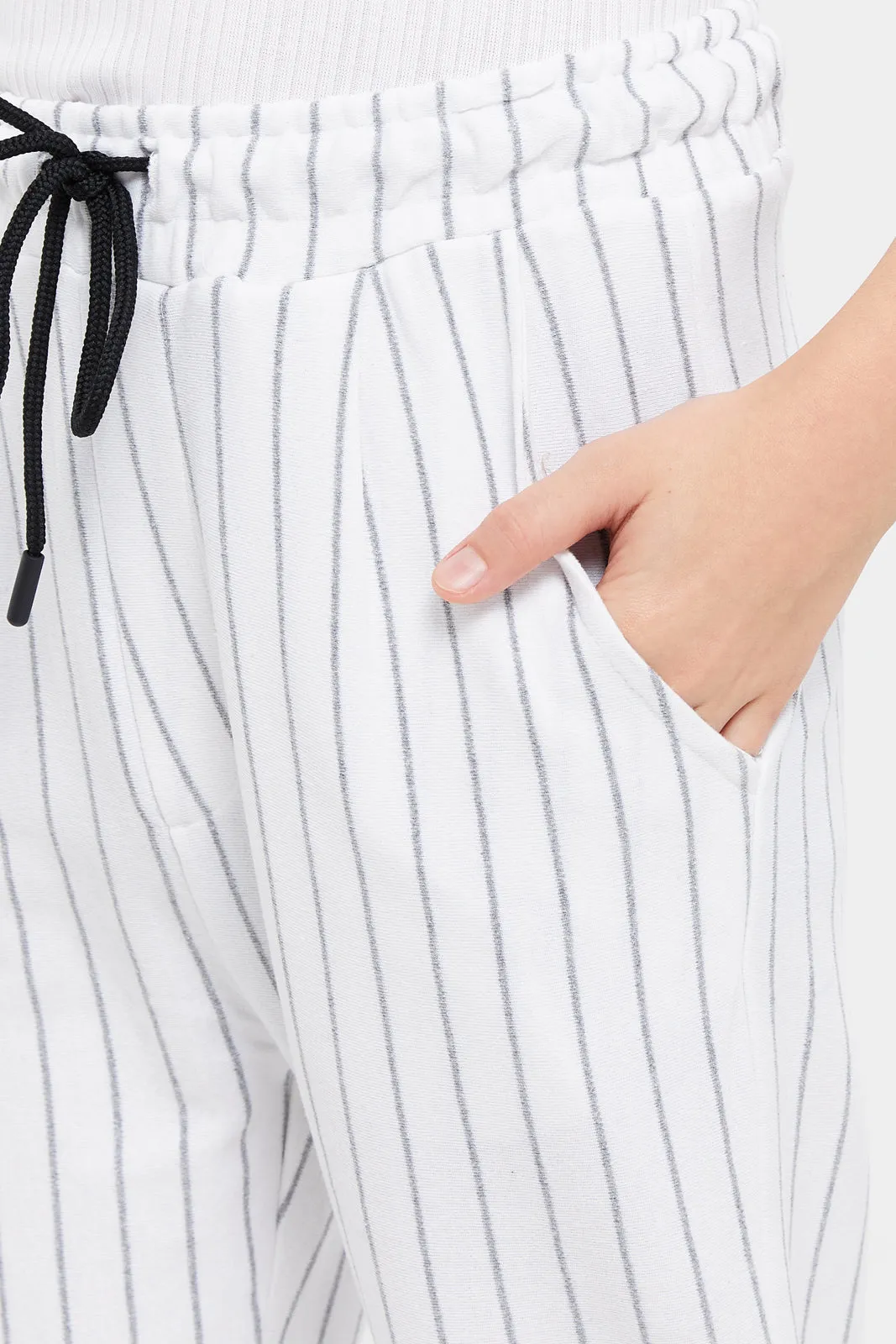 Senior Boys White Striped Track Pants