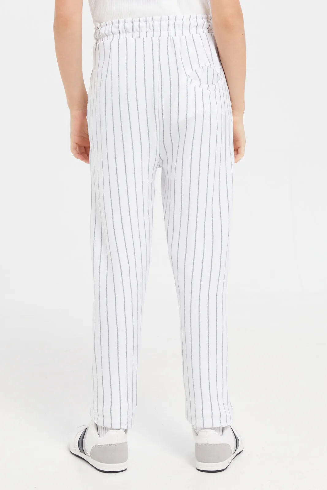 Senior Boys White Striped Track Pants