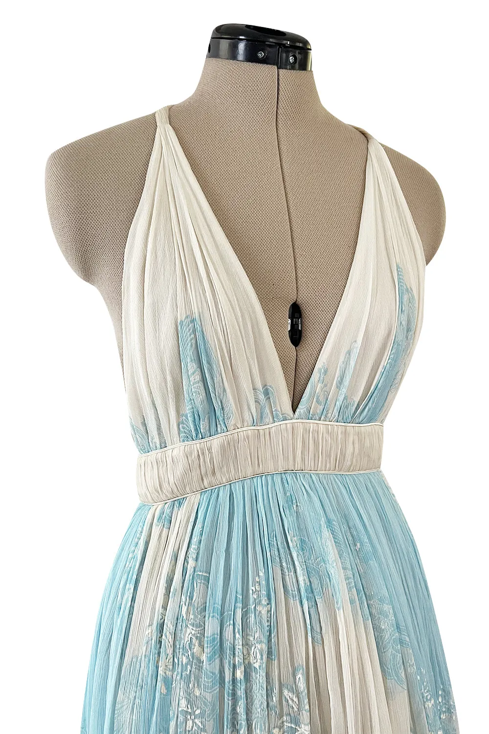 Spectacular Spring 2007 Roberto Cavalli Runway Pale Turquoise Blue Silk Gauze Backless Dress