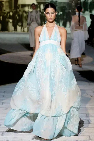 Spectacular Spring 2007 Roberto Cavalli Runway Pale Turquoise Blue Silk Gauze Backless Dress