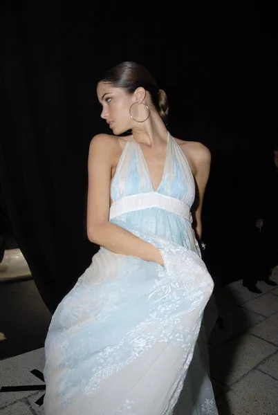 Spectacular Spring 2007 Roberto Cavalli Runway Pale Turquoise Blue Silk Gauze Backless Dress