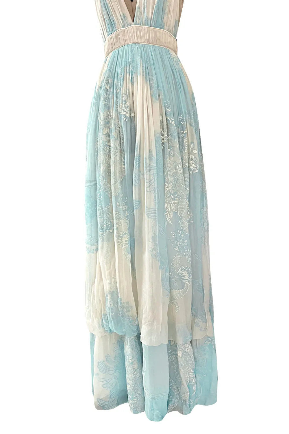 Spectacular Spring 2007 Roberto Cavalli Runway Pale Turquoise Blue Silk Gauze Backless Dress