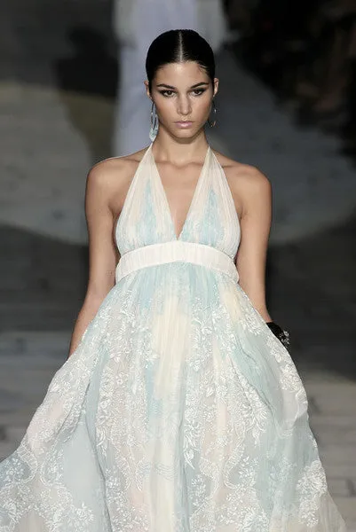 Spectacular Spring 2007 Roberto Cavalli Runway Pale Turquoise Blue Silk Gauze Backless Dress