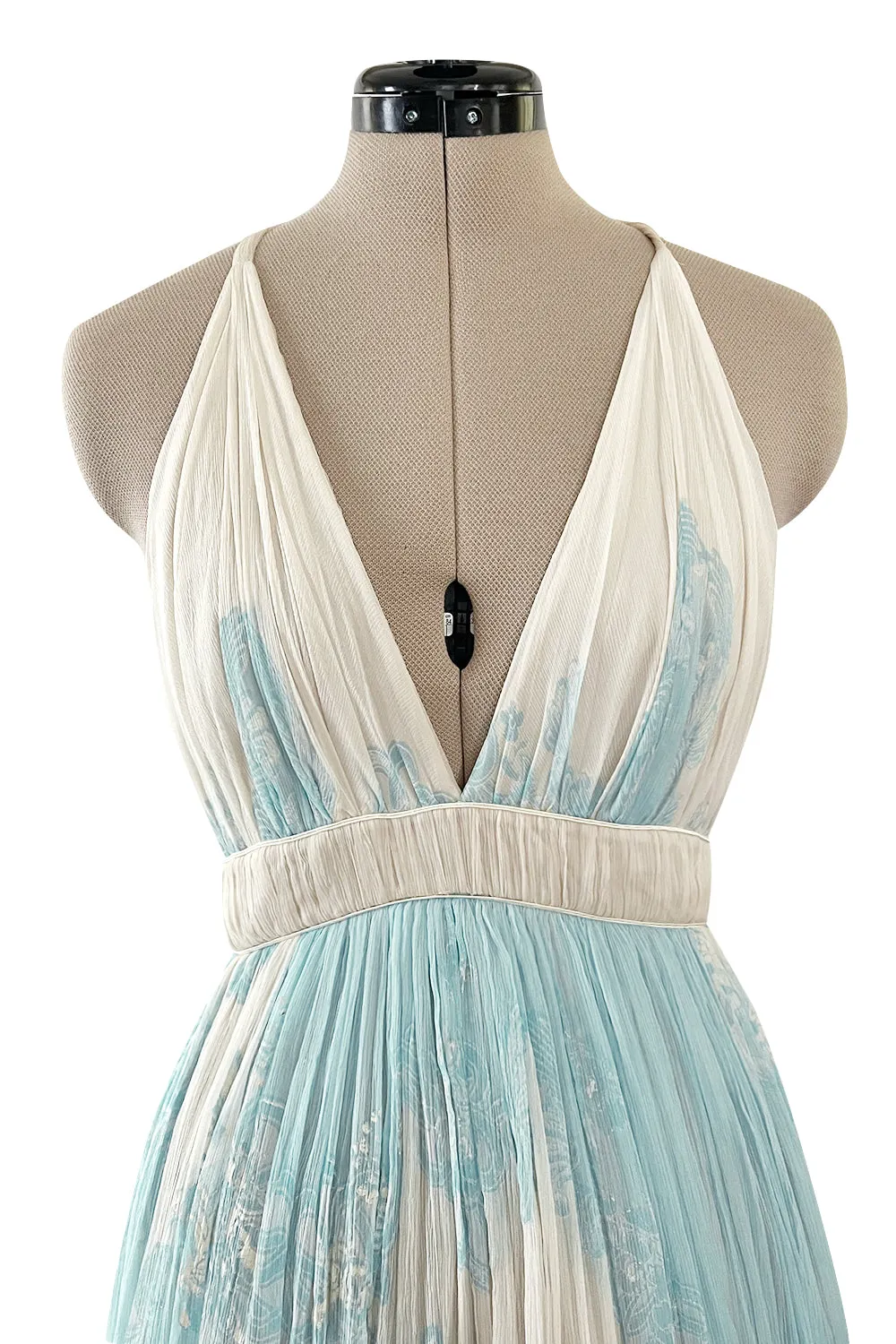 Spectacular Spring 2007 Roberto Cavalli Runway Pale Turquoise Blue Silk Gauze Backless Dress