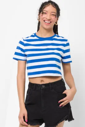 Stripe Cropped Short Sleeve T-Shirt Blue