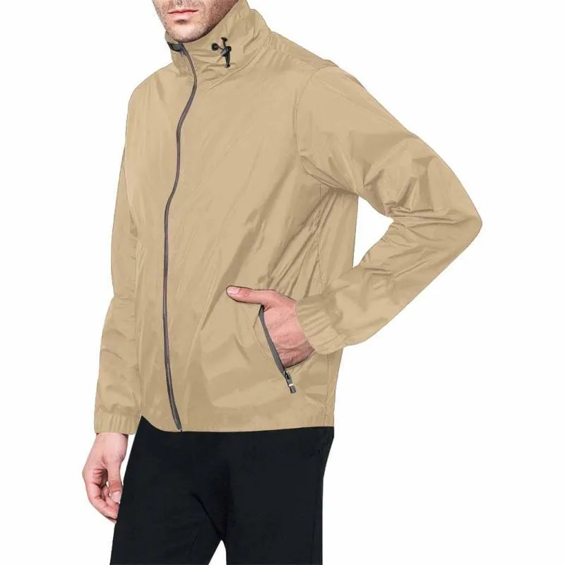 Tan Brown Hooded Windbreaker Jacket