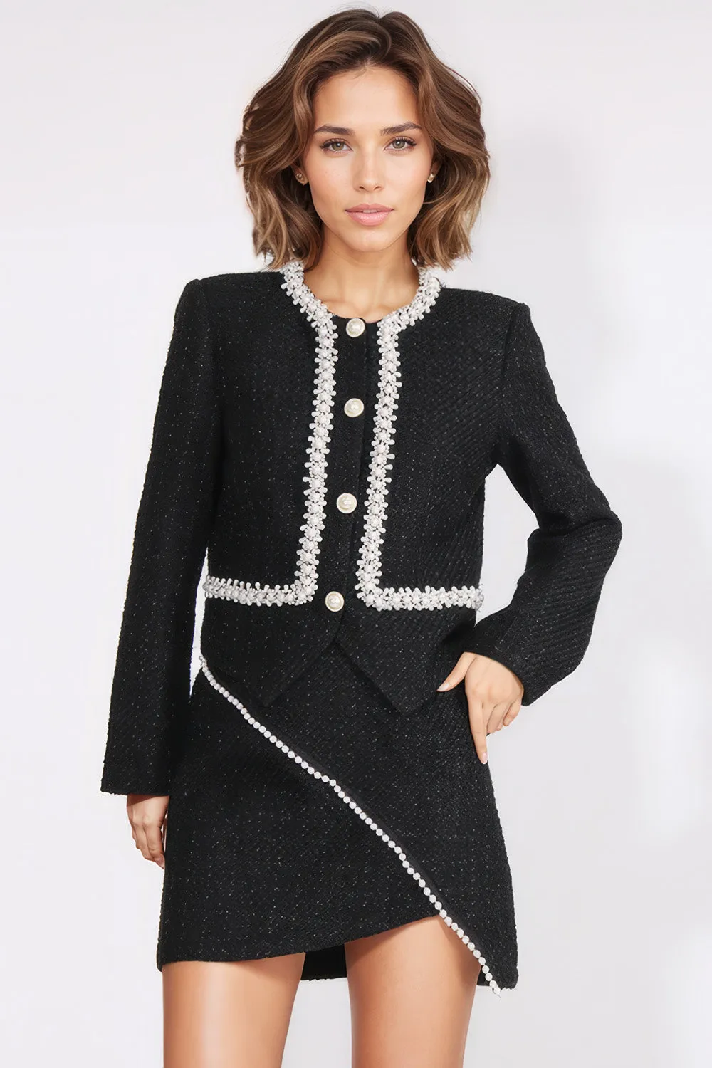 Textured 2-Piece Set with Rhinestones - Black