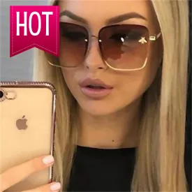 Trendy Oversized Rimless Square Sunglasses