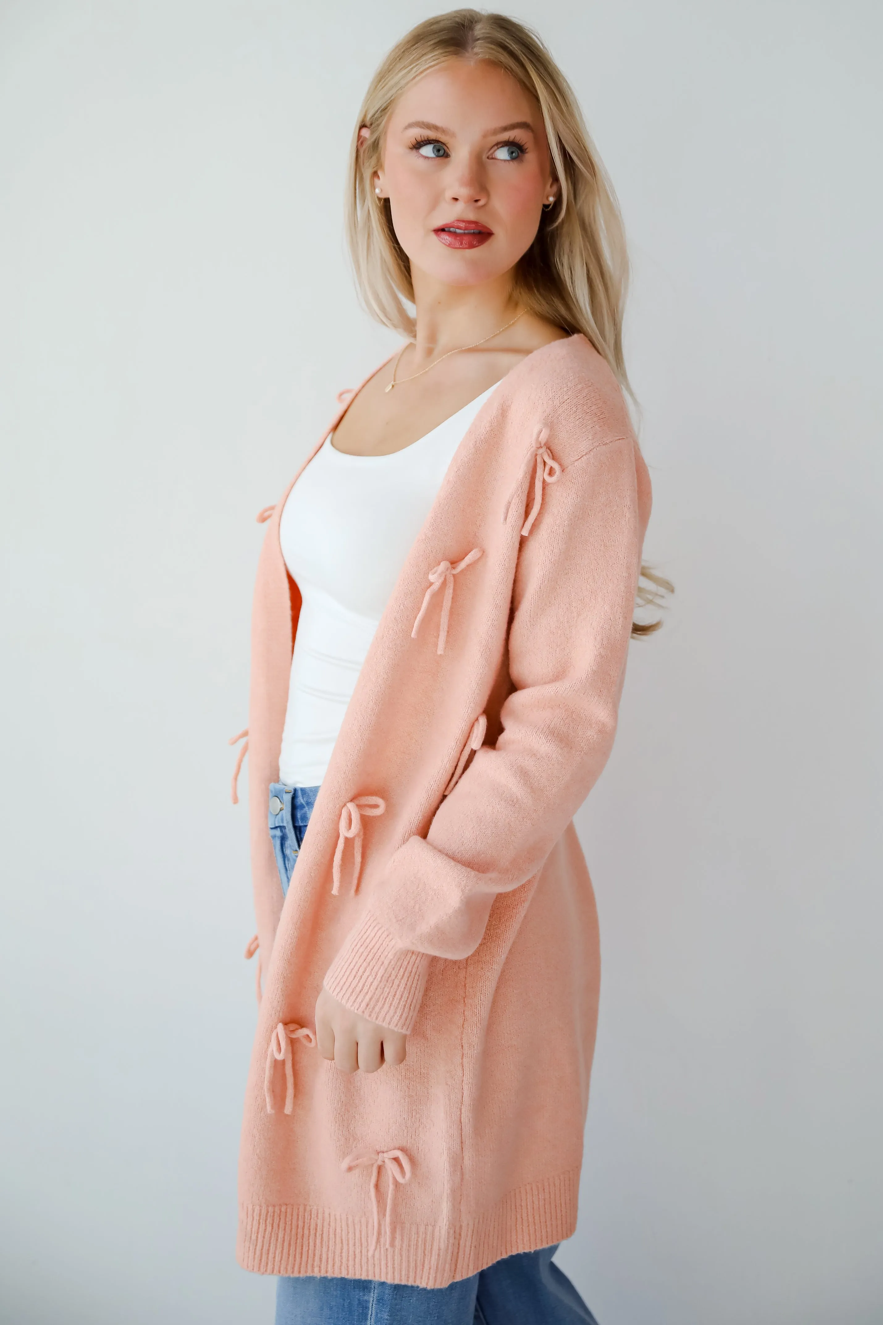 Trendy Potential Blush Bow Sweater Cardigan