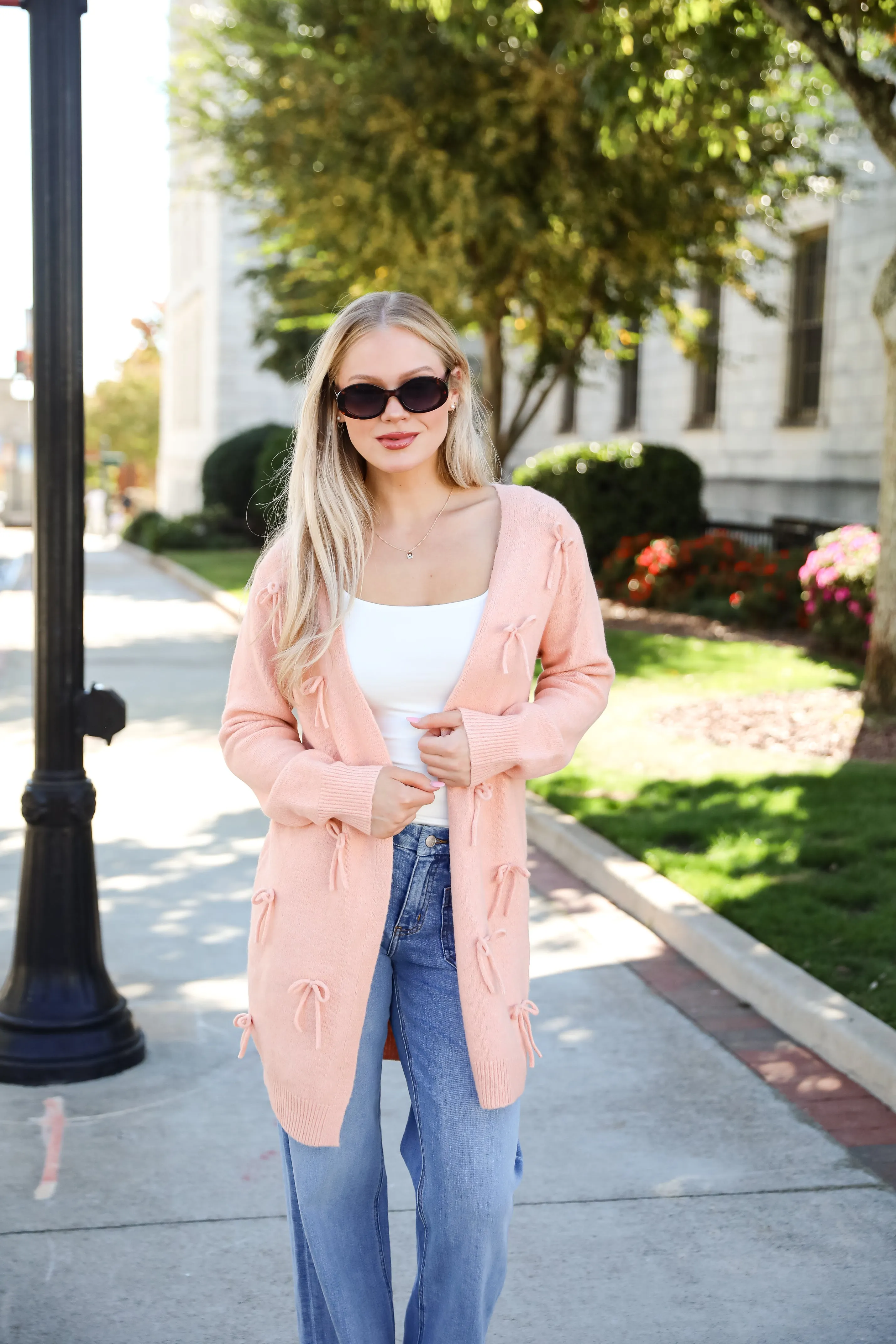 Trendy Potential Blush Bow Sweater Cardigan