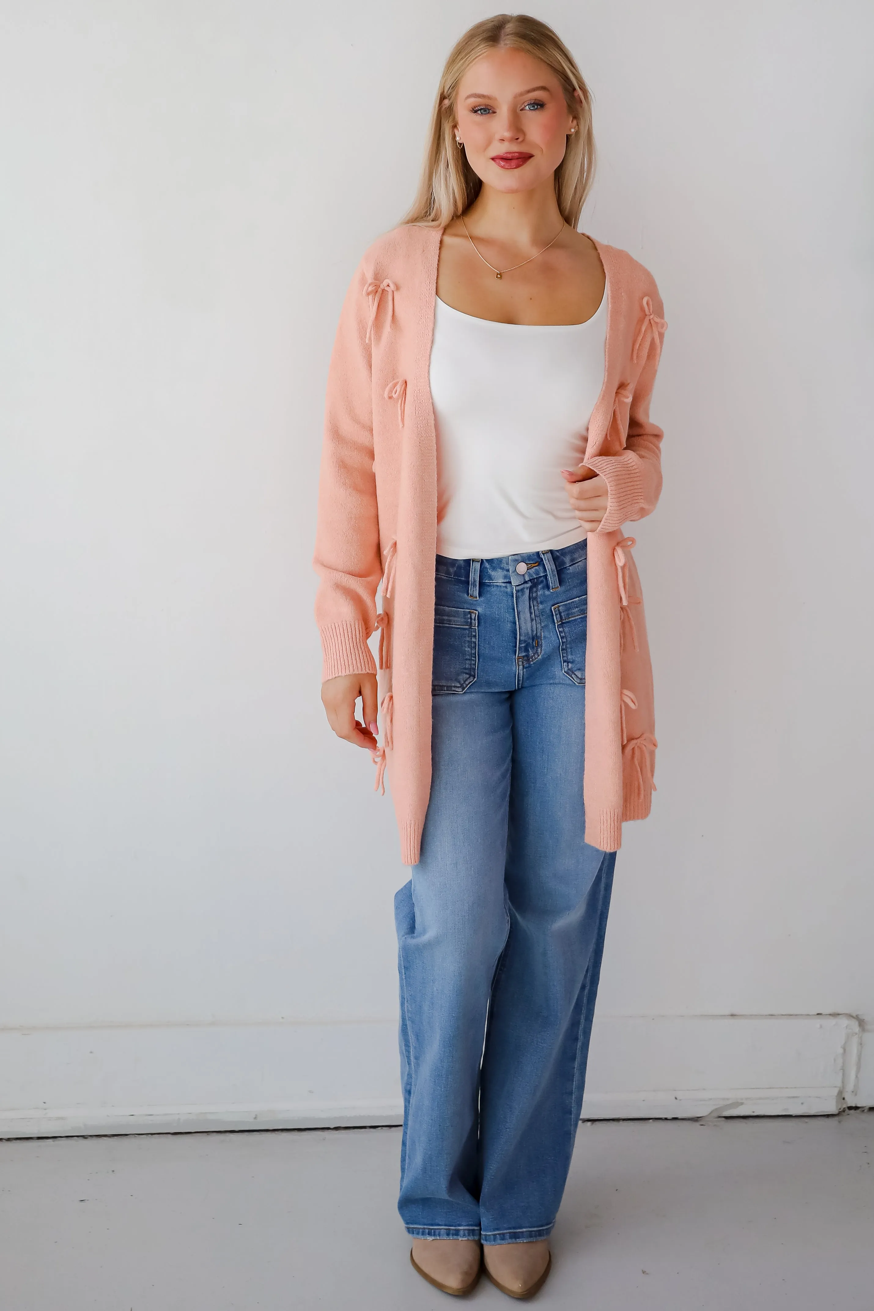 Trendy Potential Blush Bow Sweater Cardigan