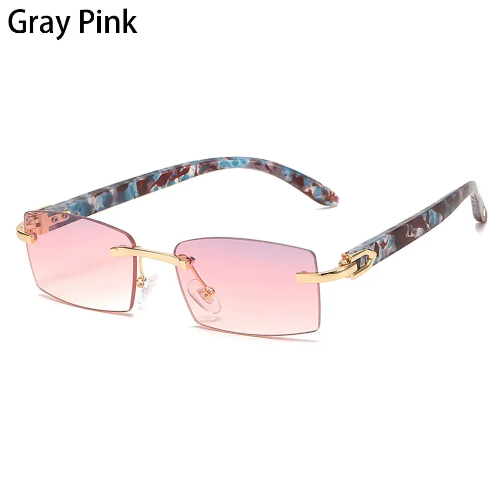 Trendy Punk Rimless Rectangle Sunglasses Men Women Fashion Shades UV400 Driving Sun Glasses Frameless Gradient Eyewear