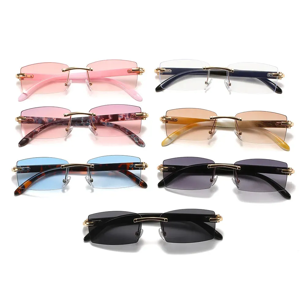 Trendy Punk Rimless Rectangle Sunglasses Men Women Fashion Shades UV400 Driving Sun Glasses Frameless Gradient Eyewear