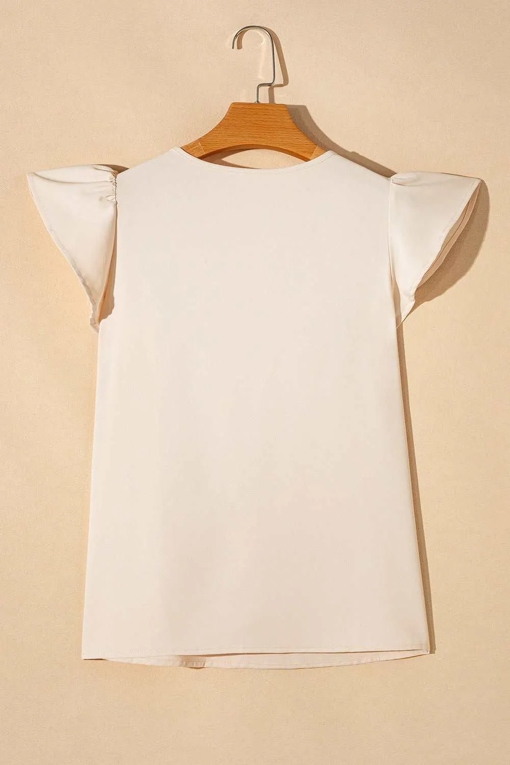 White Pleated V Neck Ruffle Shoulder Sleeveless Blouse